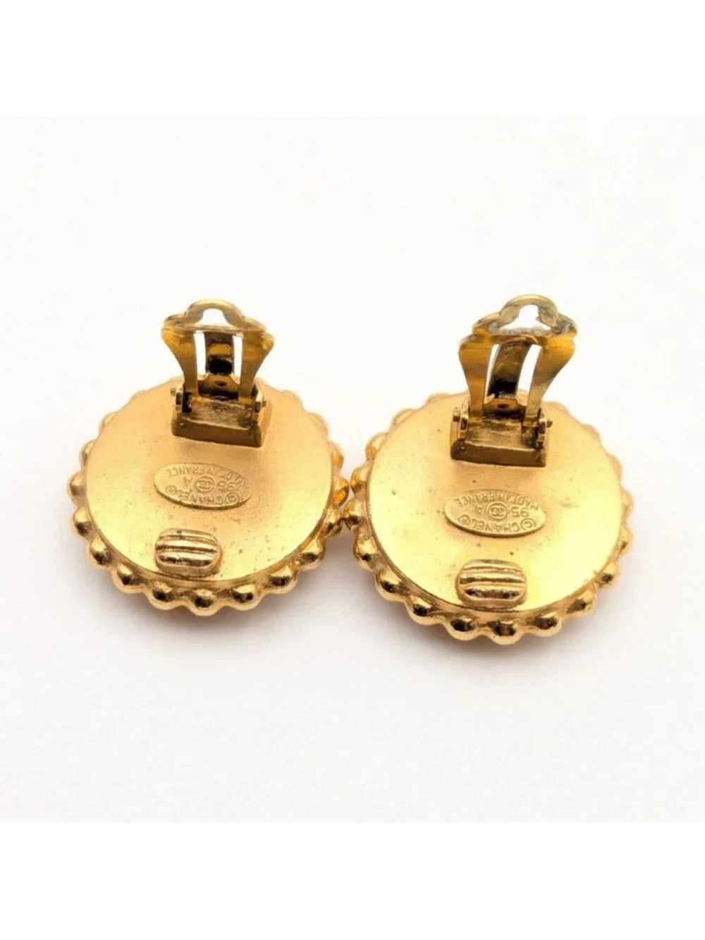 Chanel Earrings CC Logo Gold Black Vintage